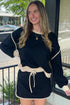 Color Contrast Loose Pullover and Lace-up Waist Skort Set